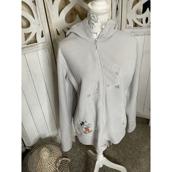 Vintage 90s Disney Store Mickey Minnie Mouse Grey Fleece Hoodie Sweatshirt MED - Picture 1 of 7